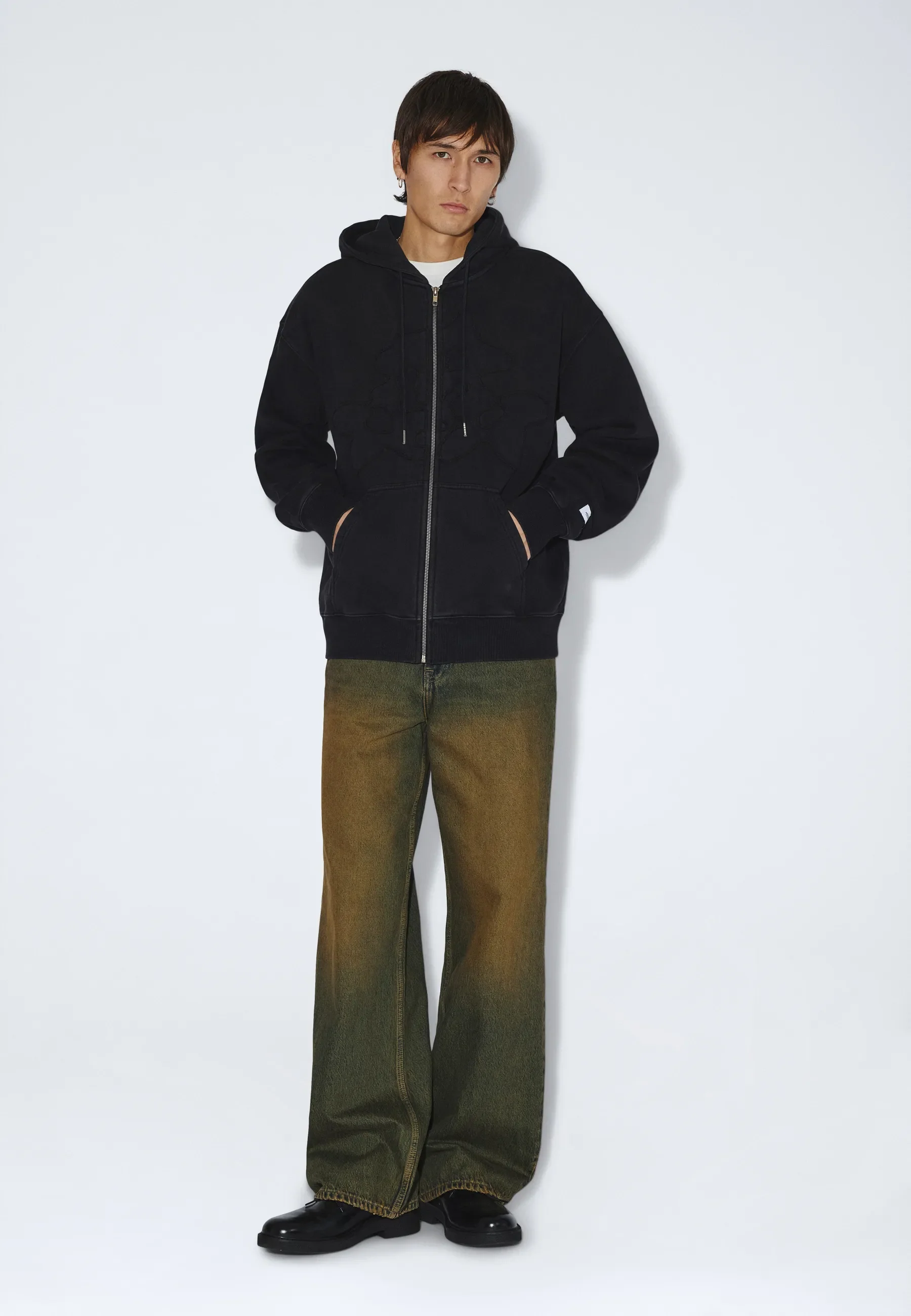 Aiden Zip Hoodie - Washed Black Patch - Image 3