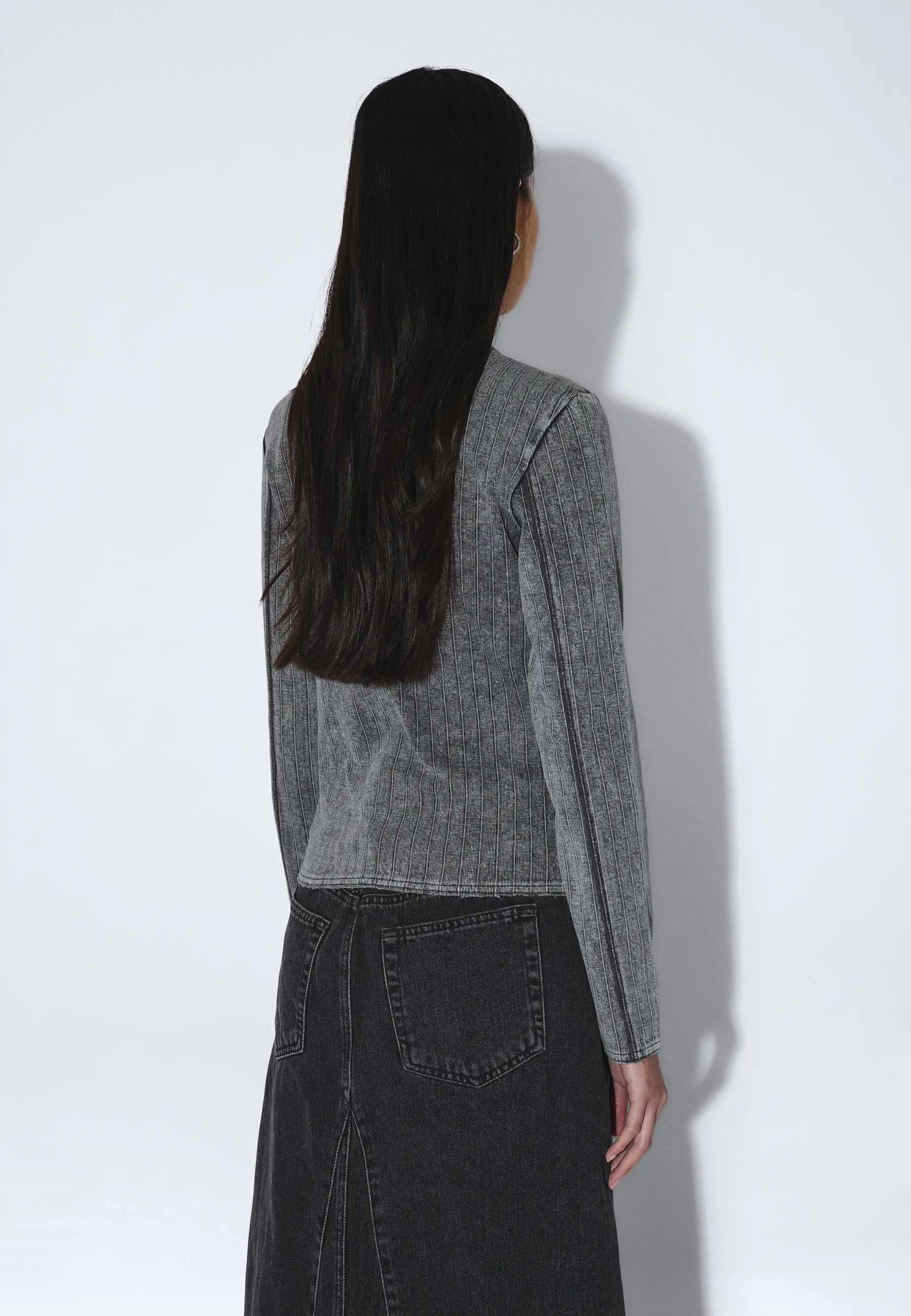 Stella Seam Rib Top - Washed Grey - Image 8